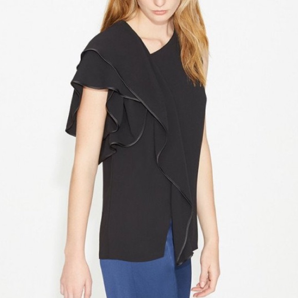 PLUS Halston NWT Stunning Black Heritage One Shoulder Ruffle Crepe Blouse Sz 14
